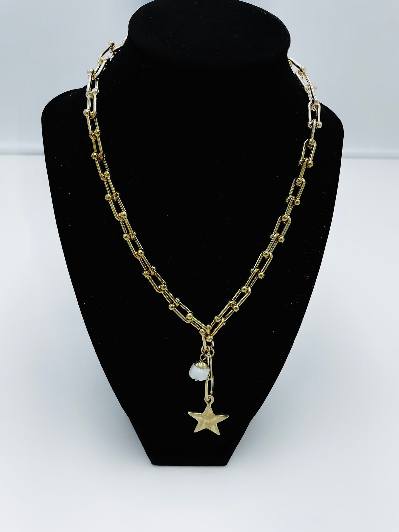 Gold Link pearl and star necklace