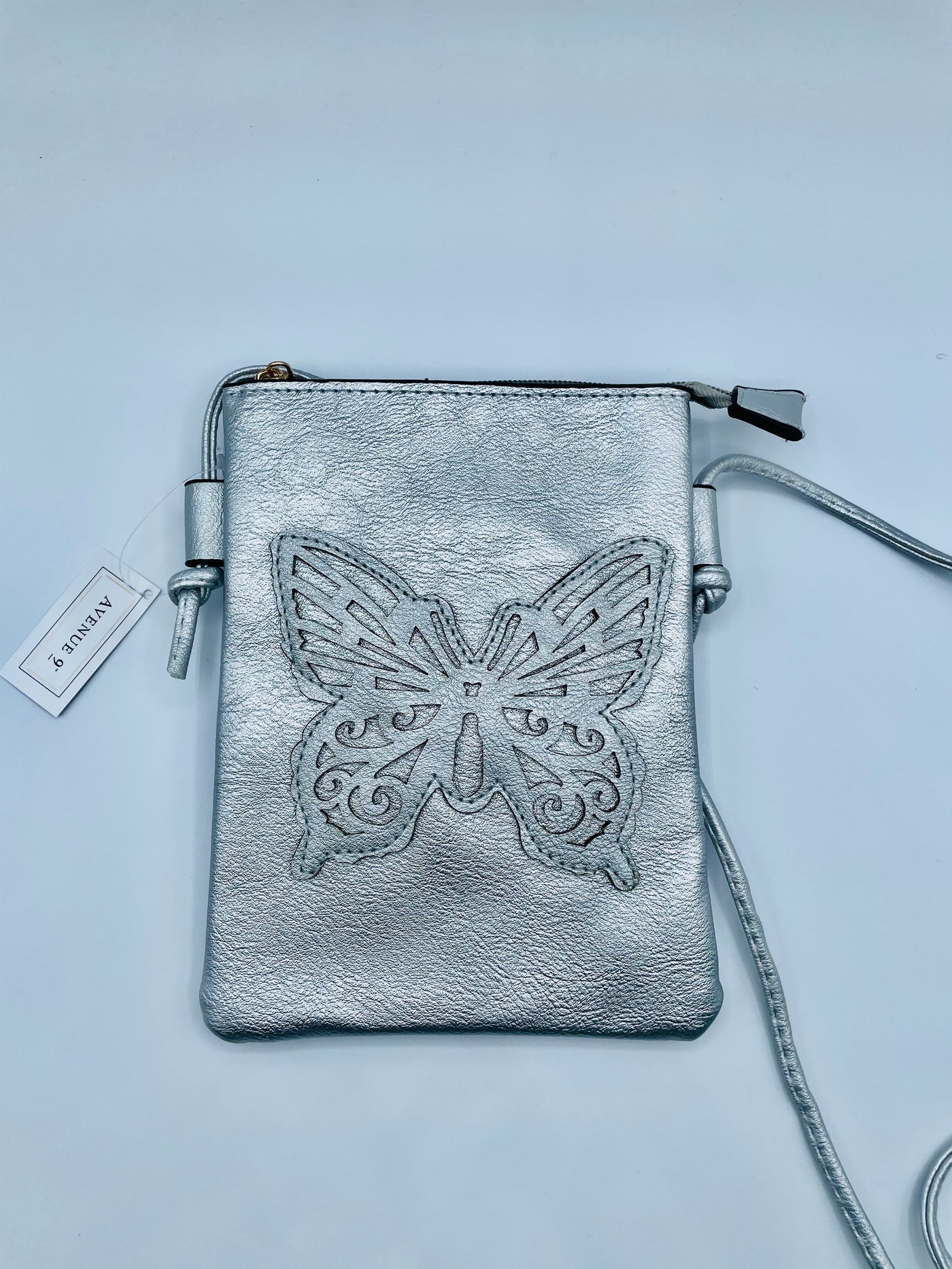 Metallic Butterfly Crossbody Purse - Silver